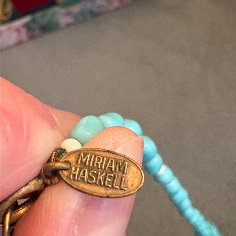 Miriam Haskell Turquoise Bead Long Necklace with Metallic Accents - Picture 3 of 4